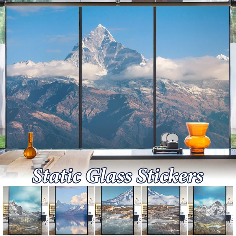 Sky Artistic Glass Sticker Static Cling Privacy Window Film Mountain Landscape Painting Glassato Window Sticker Home Decor