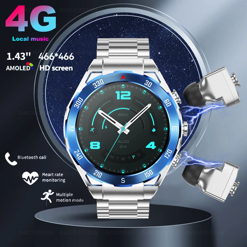 2 In 1 Smart Watch Men Earbuds Smartwatch Tws Auricolare Bluetooth Cardiofrequenzimetro Monitor Per La Pressione Sanguigna Orologio Sportivo Orologio 