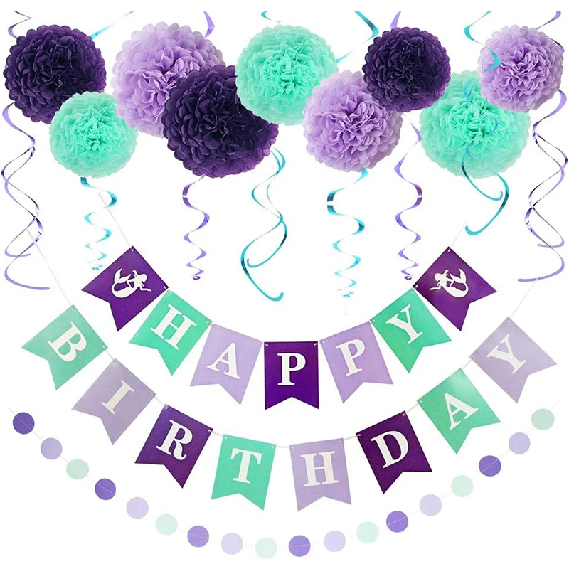 Decorazioni Di Compleanno A Sirena Banner Di Buon Compleanno Blu Viola Swirls Di Carta Velina Ghirlande Ragazze Decorazioni Di Buon Compleanno