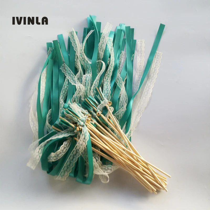 Più Nuovo 50 Pz/Lotto Cream Lace Verde Nastro Nozze Stick Per La Decorazione Di Nozze