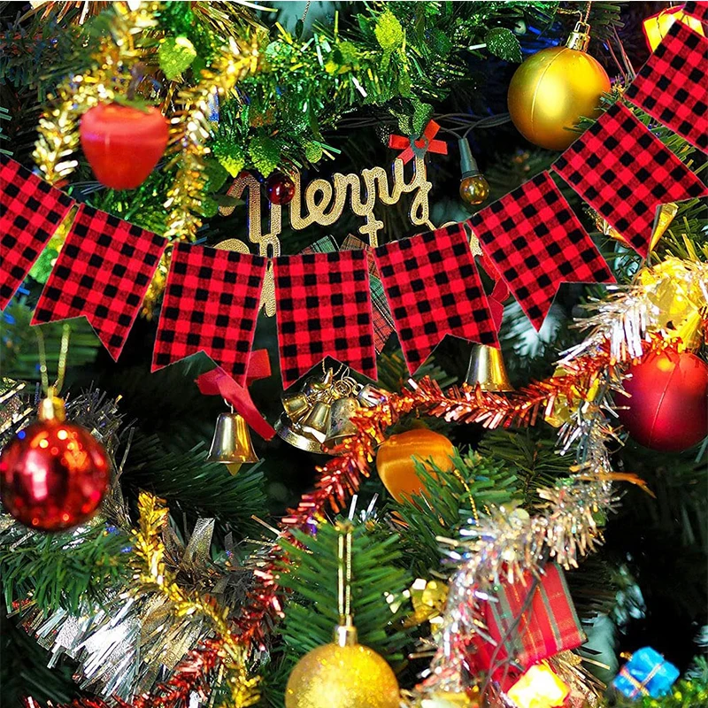 Rosso Nero Festa Di Natale Banne Decor Tessuto Rosso Nero Buffalo Plaid Bandiere Graduazioni Capodanno Decorazioni Streamer Per Feste Di Natale