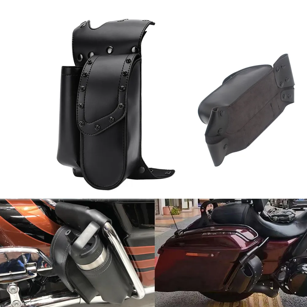 New Motorcycle Black Pu Leather Saddlebag Guard Bag Portaborraccia Per Harley Touring Road King Electra Street Road Glide