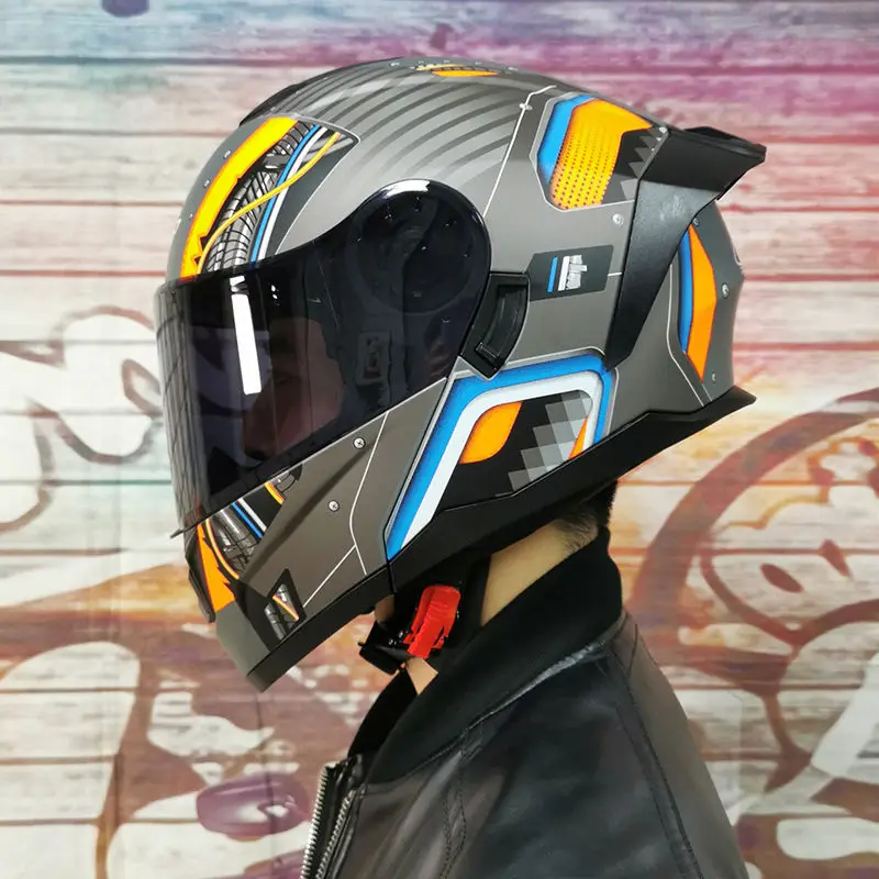 Casque De Moto À Ricoh Modulaire Pour Scooter De Route, Couaria Le Visage Complet, Con Doppia Visibilità, Circa Dot
