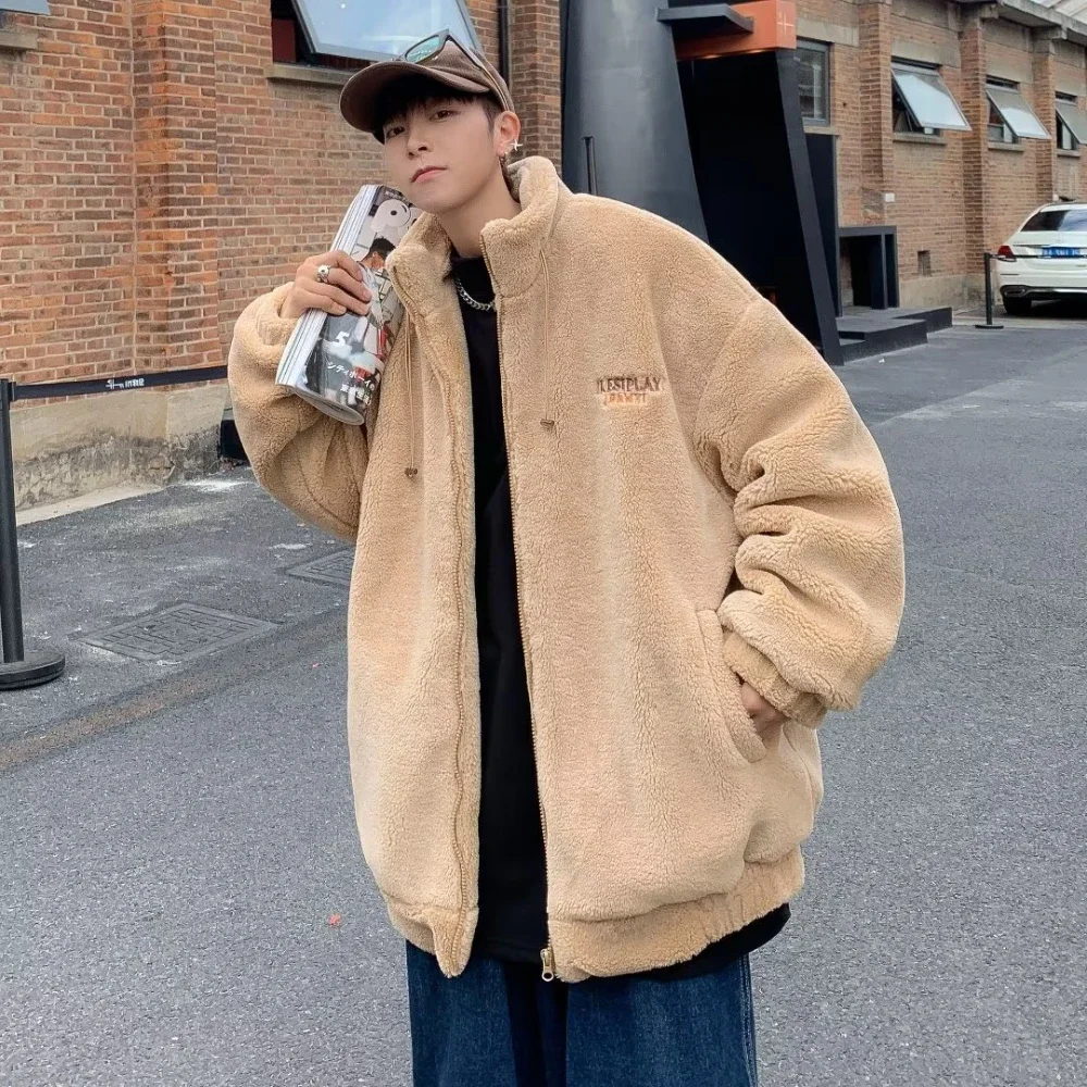 Giacca In Cotone Imbottito Addensato Sciolto Cappotto Invernale Da Uomo Colletto Rialzato Giacca In Cotone Lana D'Agnello Moda Top Giacca Invernale Da