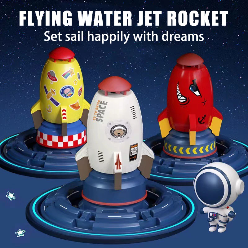 Water Jet Rocket Powered Launcher Space Party Games Outdoor Sprinkler Spinning Flying Splash Playing Summer Kids Montessori Toy