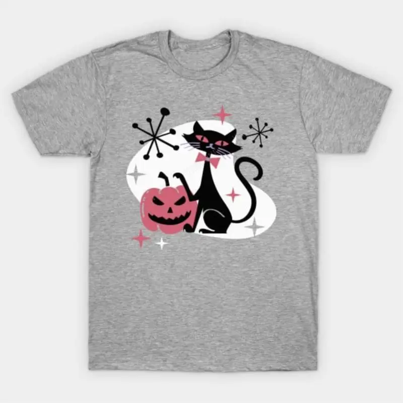 Nuovo Arrivato Manica Corta Top Mens Brand Fashion T-Shirt Magliette Estive Per Uomo Halloween Mid Century Retro Black Cat T Shirt