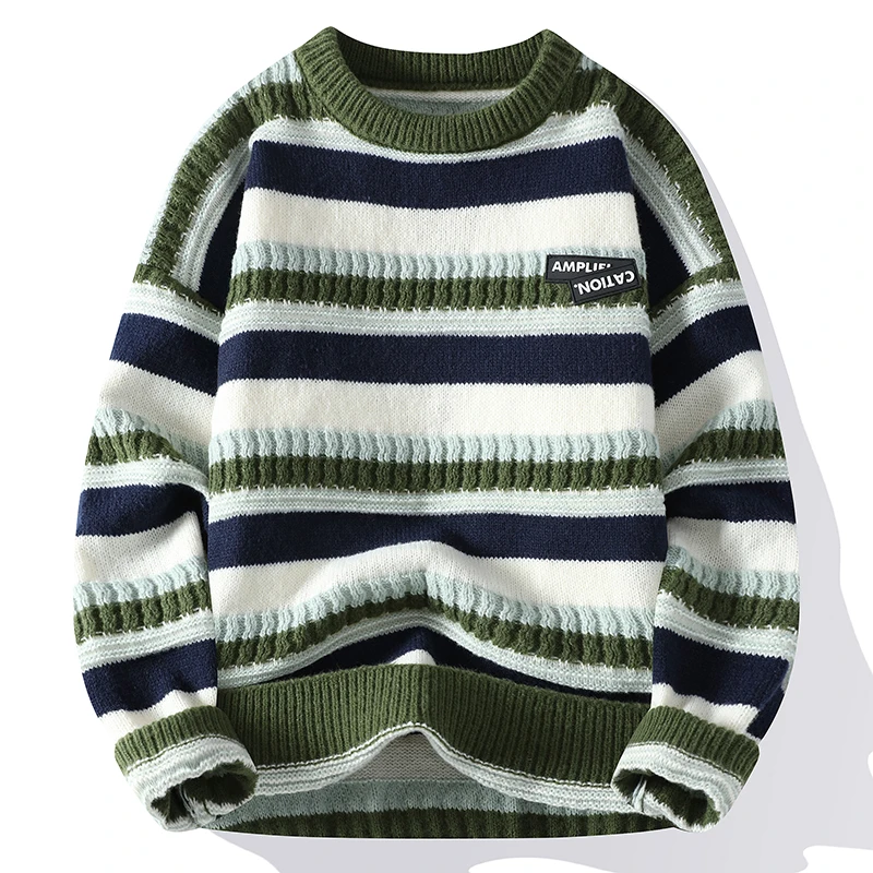 2023 Nuovo Inverno Di Fascia Alta Spessa Caldo Maglione Di Cachemire Uomo Top Casual Mens Maglioni Pullover A Righe Larghe Uomo Moda Maglieria