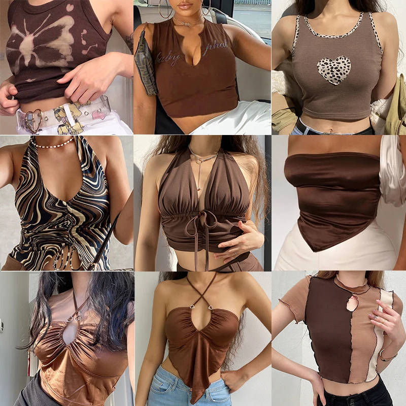 2023 Top Corti Estivi Da Donna Canotte Vuote Sexy Reggiseni Marroni Intimo Senza Cuciture Top A Tubo Senza Maniche Slim Top Y2K Club Party Camis