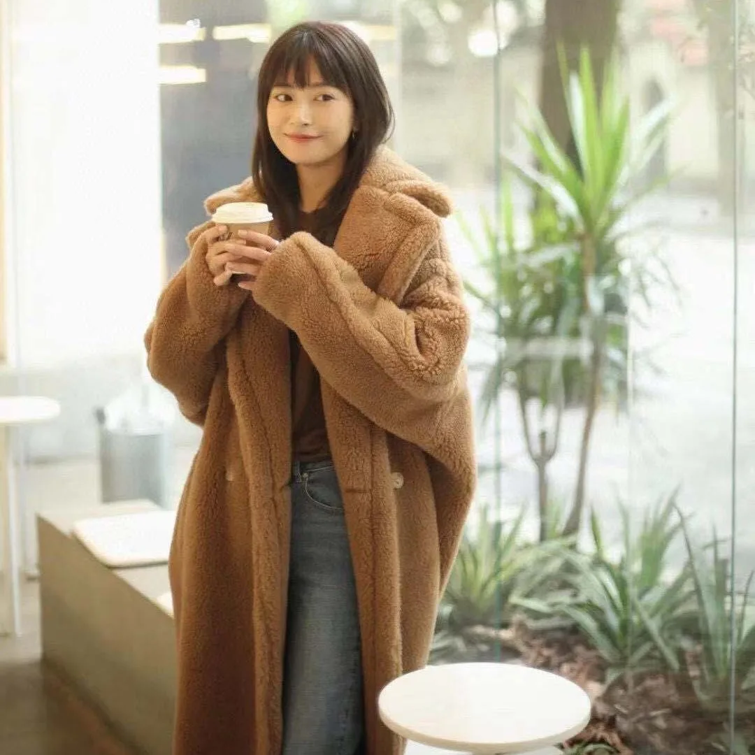 Alpaca Teddy Fur Coat Women'S Wool M'S Winter Teddy Bear Coat Women'S Long Camel Wool Profile Cut Winter Jacket