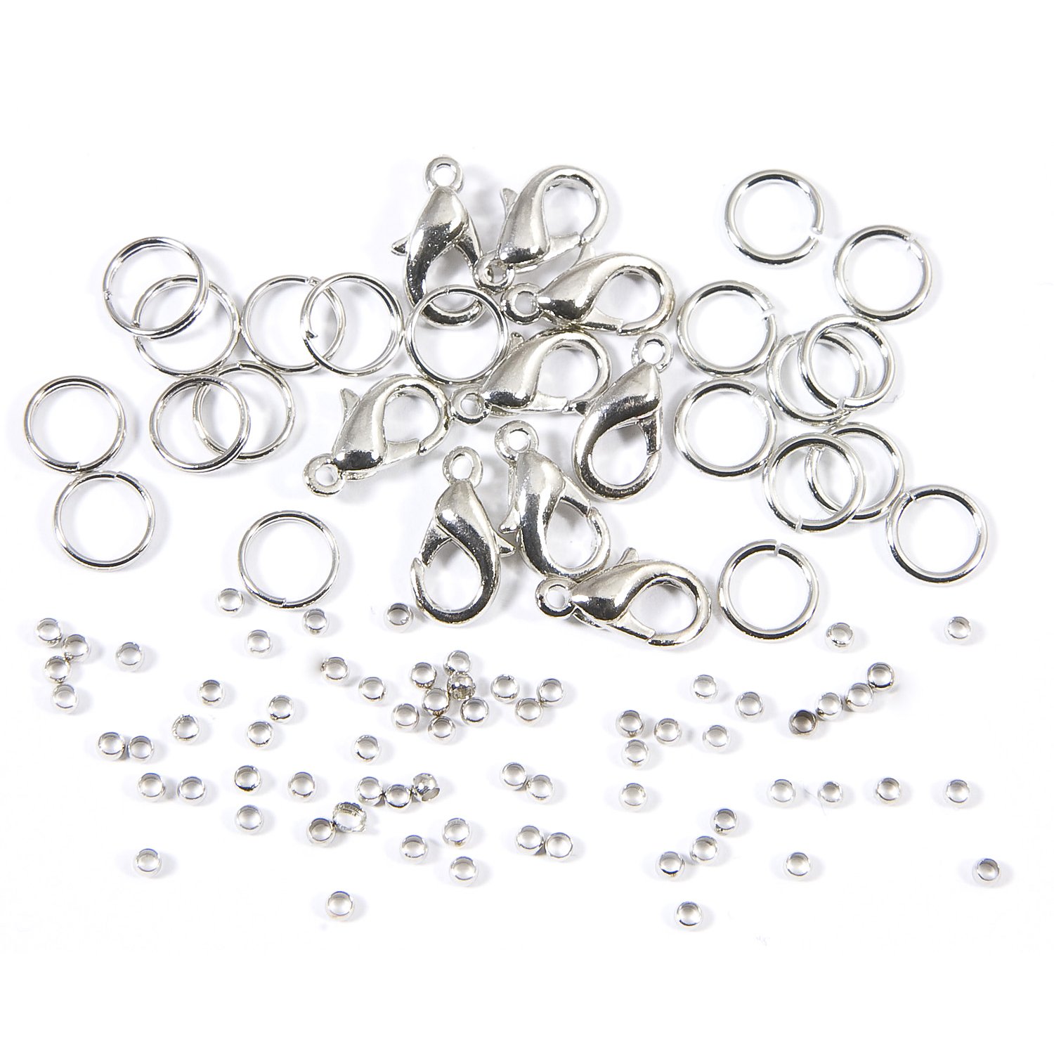 Lot de fermoirs et perles à écraser, argenté