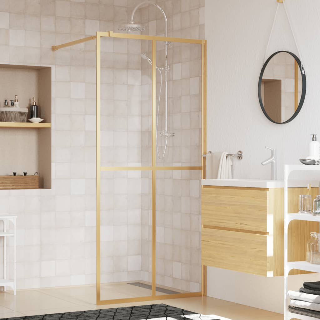 vidaXL Paroi de douche avec verre ESG transparent doré 100x195 cm