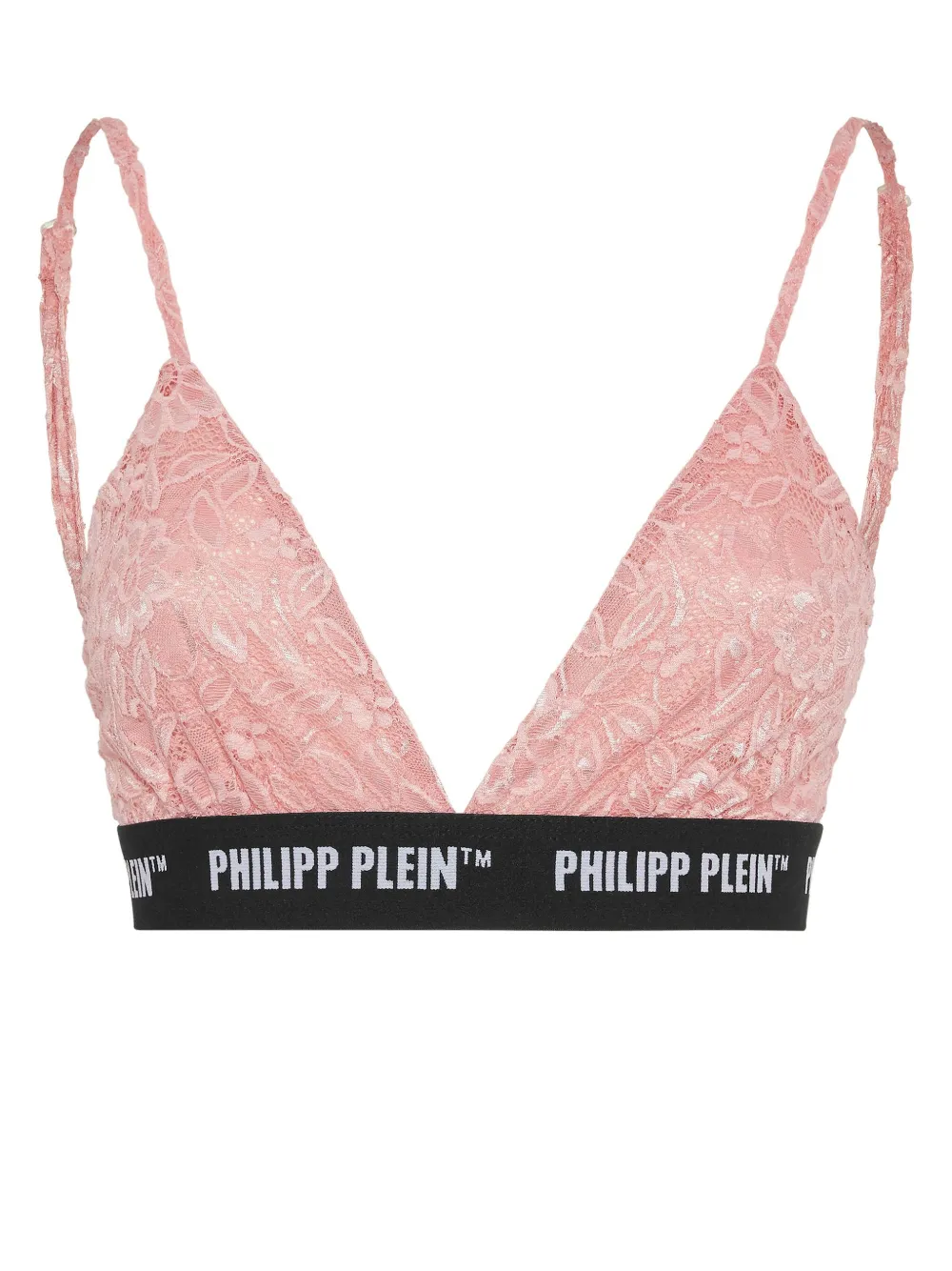 Philipp Plein logo-band lace triangle bra - Rosa