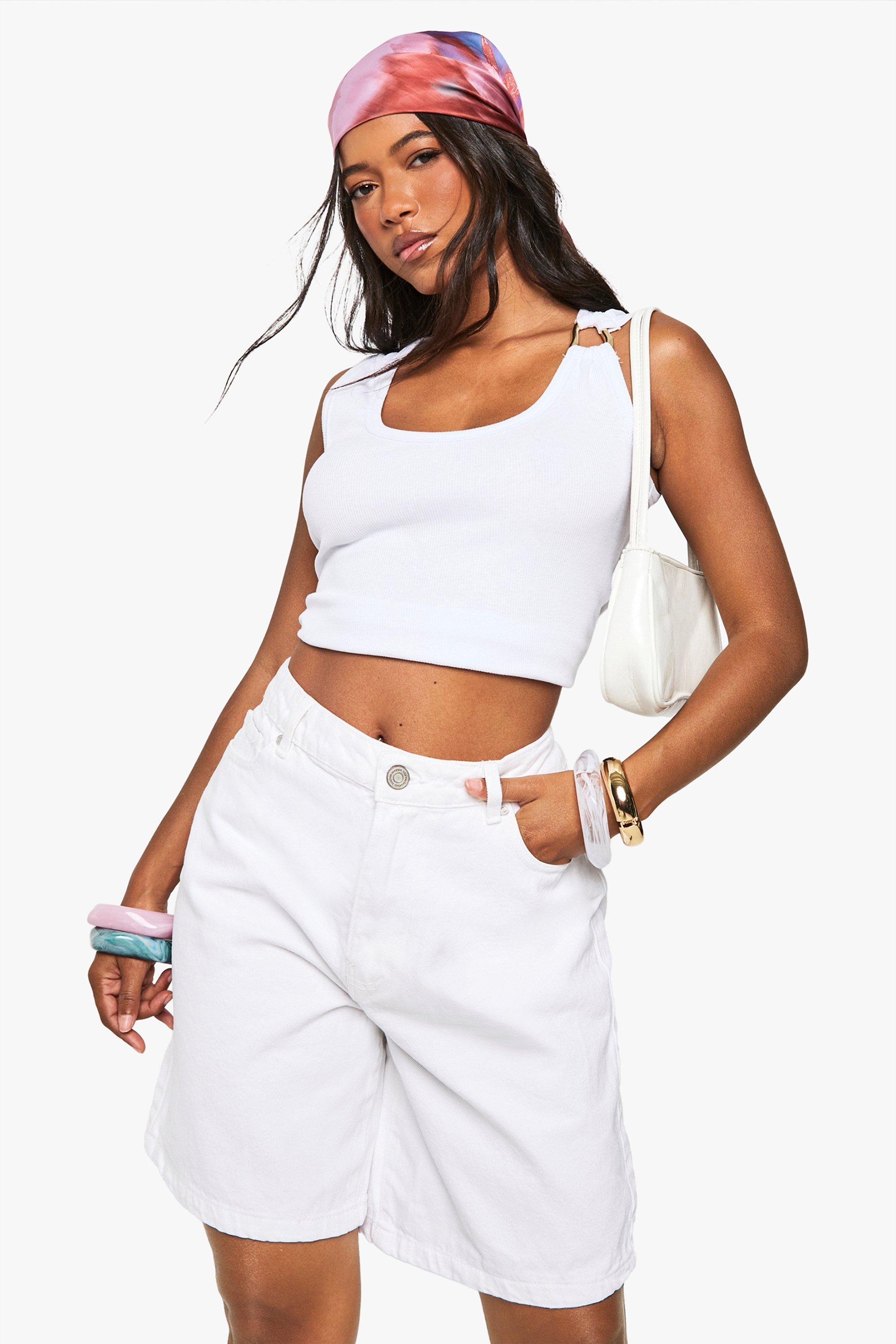 Basic Boyfriend Denim Shorts, Bianco