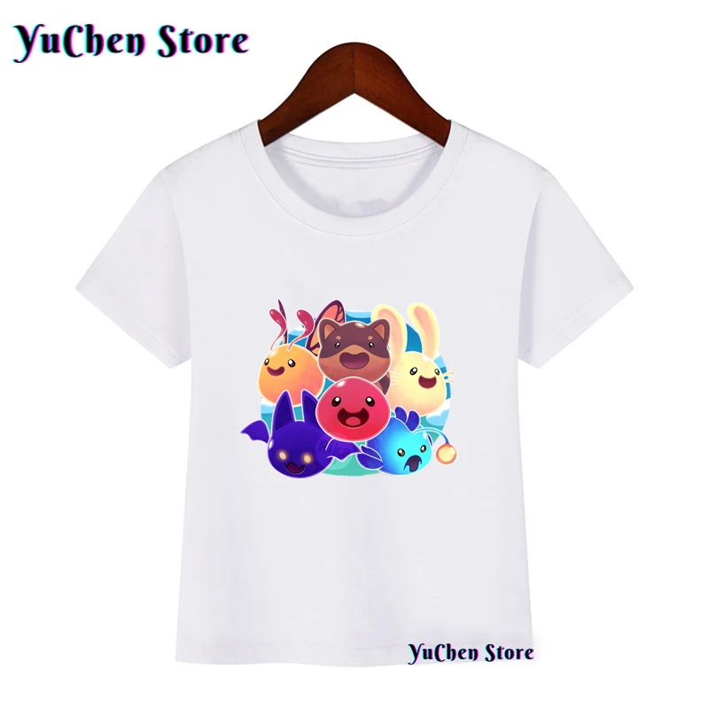 Kawaii Girls T-Shirt Cute Slime Rancher Cartoon Print Tshirt Fashion Harajuku Kids Tshirt Cute Girls Manica Corta Top All'Ingrosso Slime Rancher