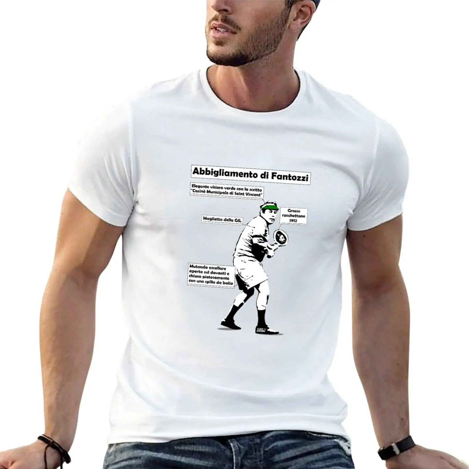 New Abbigliamento Di Fantozzi (Tennis) T-Shirt Hippie Clothes Maglietta Nera Magliette Carine Magliette Da Allenamento Per Uomo