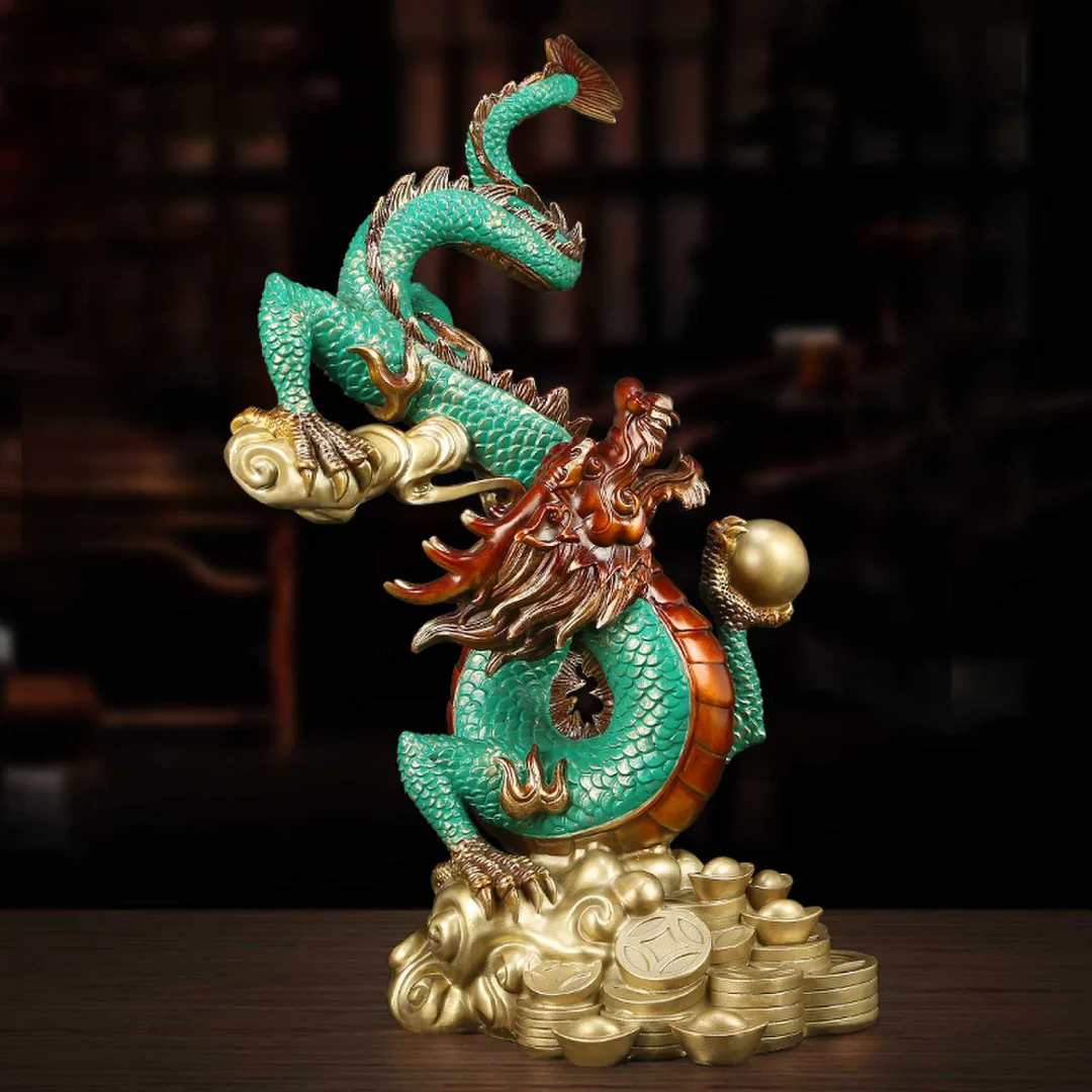 Top Prosperous Buon Auspicio Buona Fortuna Ornamento Rame Royal Fortune Dragon Totem Home Company Boss Manager Mascotte Decorativa