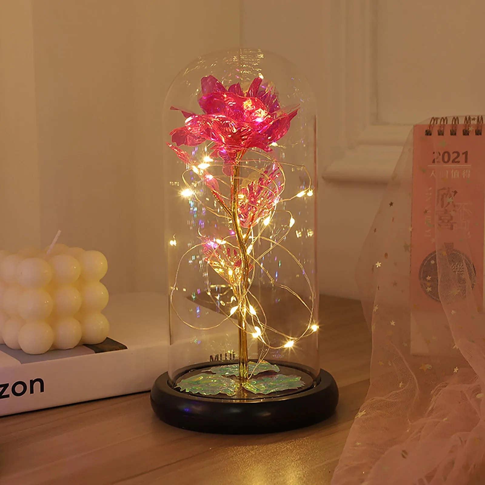 Regalo Di San Valentino Rosa Farfalla Rossa Cupola Di Vetro Rosa Cristallo Base Di Diamante Bagliore Rosa Regalo Di Compleanno Rosa Eterna Festa Della