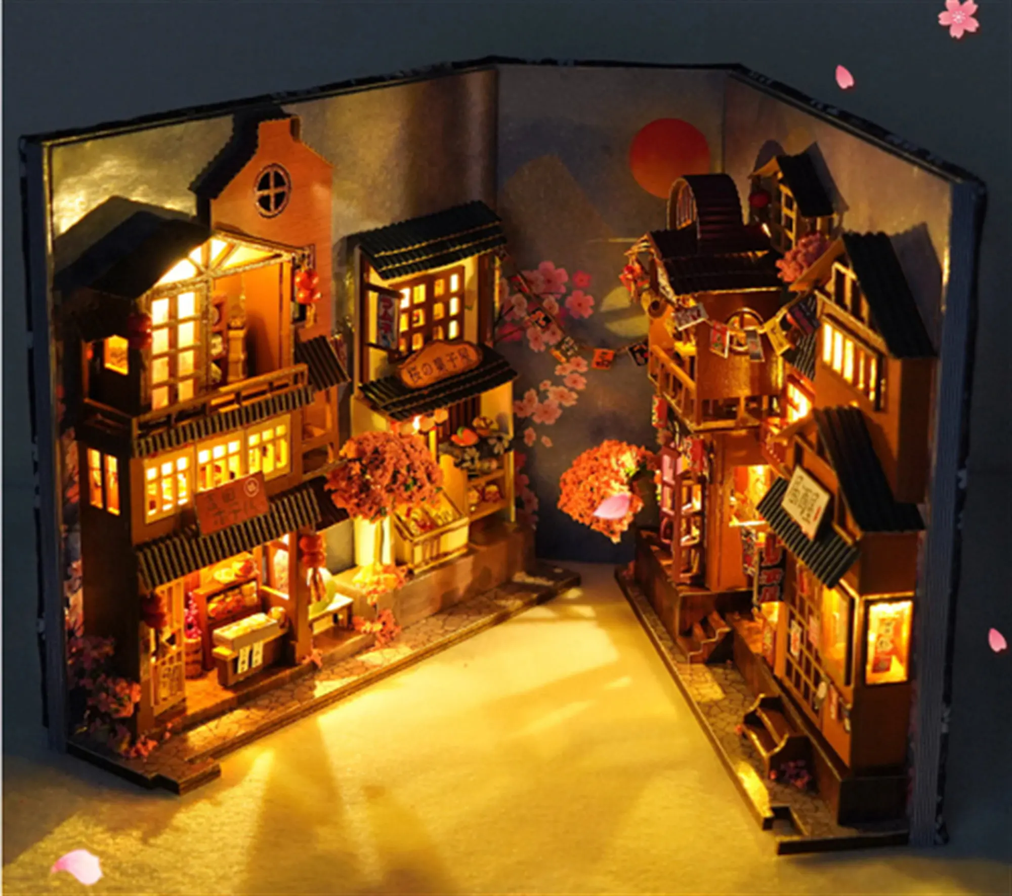 Fai Da Te Book Nook Kit Fai Da Te Accessori Decor Giappone Ancient Town Book Nook Book Shelf Insert Regali Creativi Illuminazione A Led