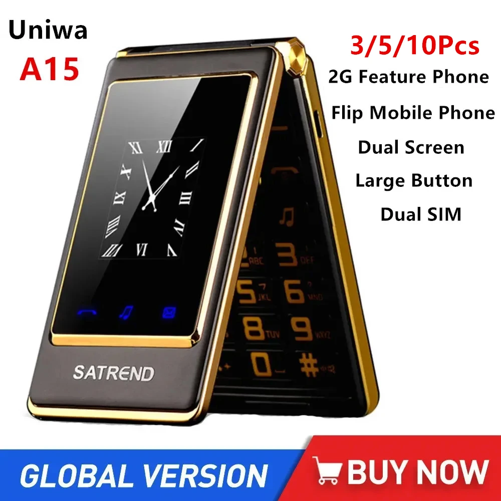3/5/10Pcs Uniwa A15 Feature Phone Big Push Button 2G Flip Phone Dual Sim Dual Standby Per Old Man Tastiera Ebraica Araba Russa