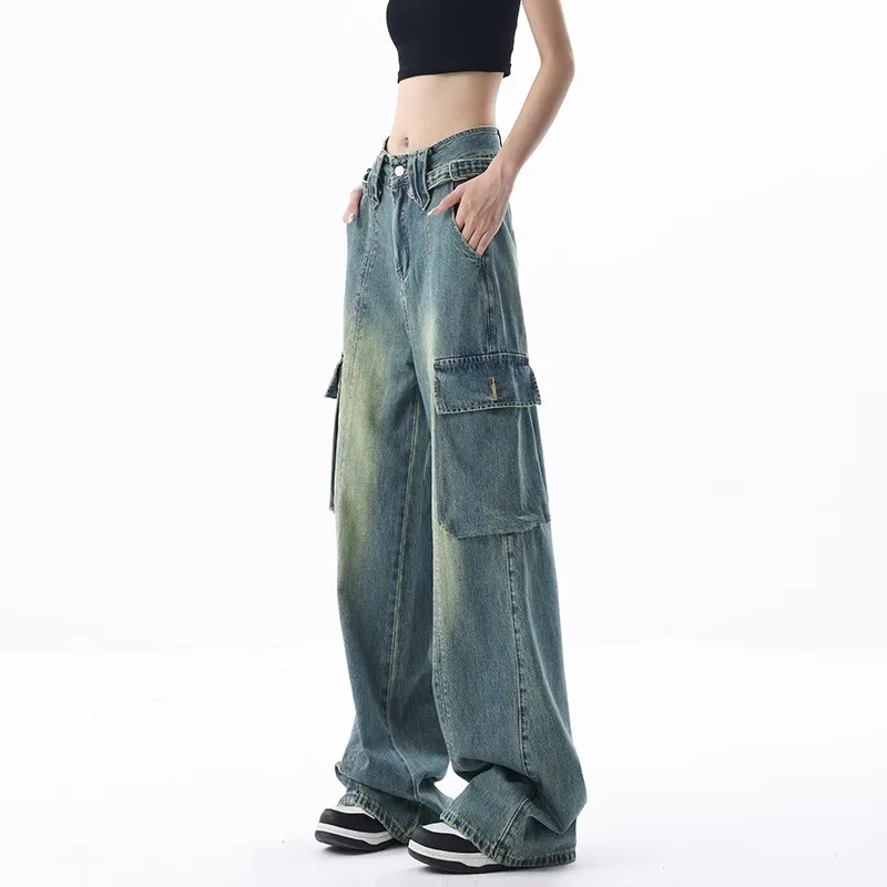 Pantaloni Jeans Cargo Pantaloni Larghi Da Strada Da Donna 2023 Pantaloni Vintage Blu Hip Hop Da Donna In Denim