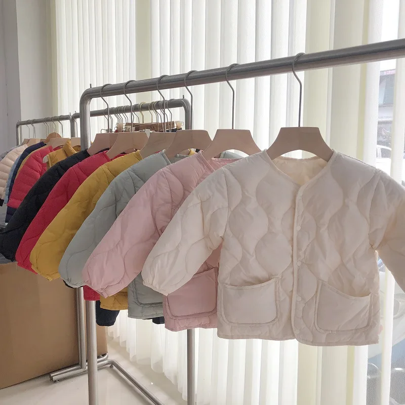 Piumini Oversize Autunno Inverno Per Bambini Ultra Leggeri Bambino O-Collo Piumino D'Anatra Bottoni Per Bambini Capispalla Per Neonate