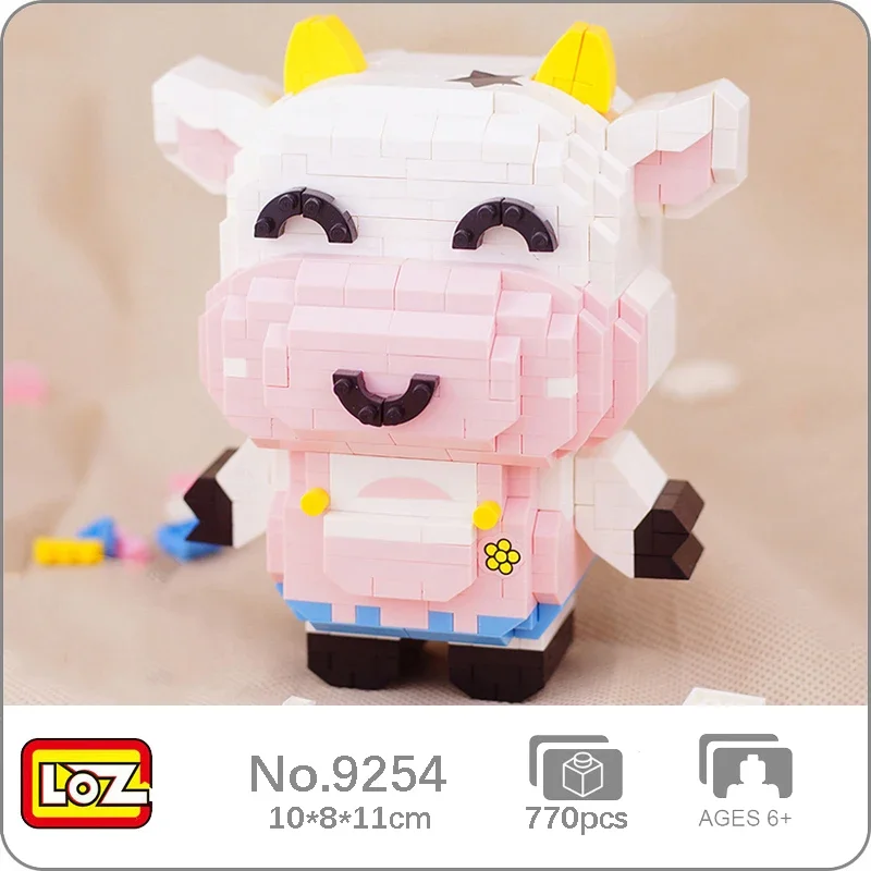 Loz 9254 Animal World Cow Boy Dairy Bovini Smile Flower Pet Doll Fai Da Te Mini Diamond Blocks Mattoni Building Toy For Children No Box