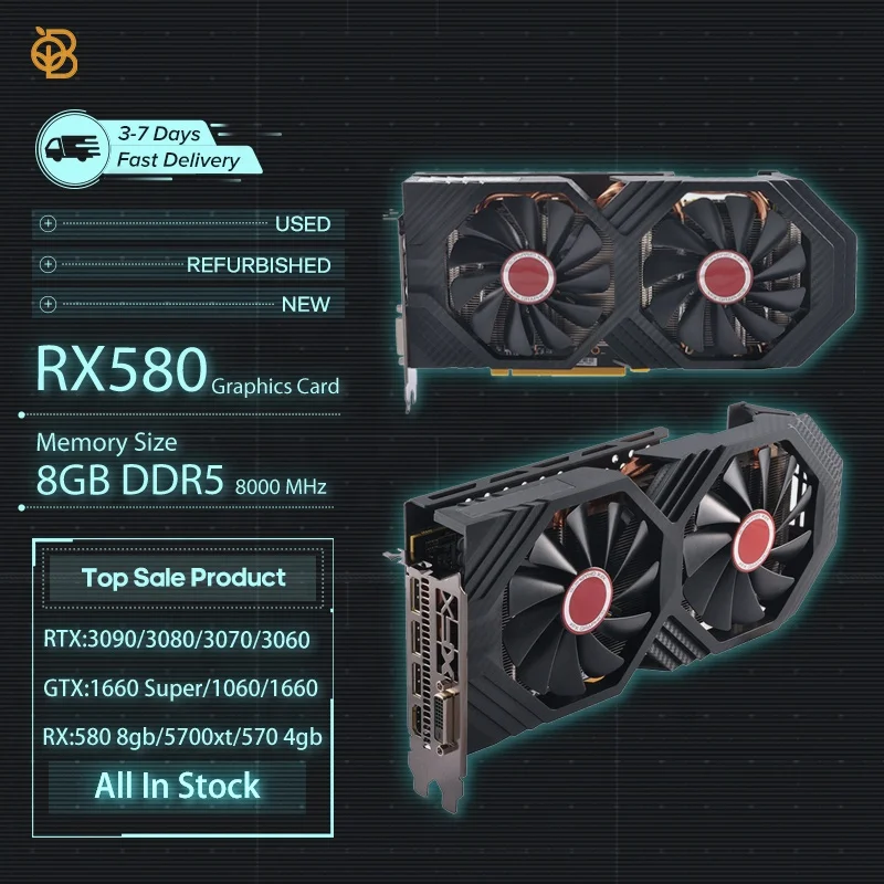 In Magazzino Nuove Schede Grafiche Rx 580 8Gb Gddr6 Usate Scheda Gpu Rx 6600Xt 6800Xt Rx 580 Schede Grafiche Da 8Gb