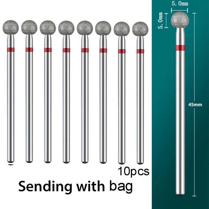 10Pcs 5.0Mm Ball Fine Diamond Cuticole Burr Nails Drills Bits Russian Ball Nail Frese Manicure Drill Bits Accessori