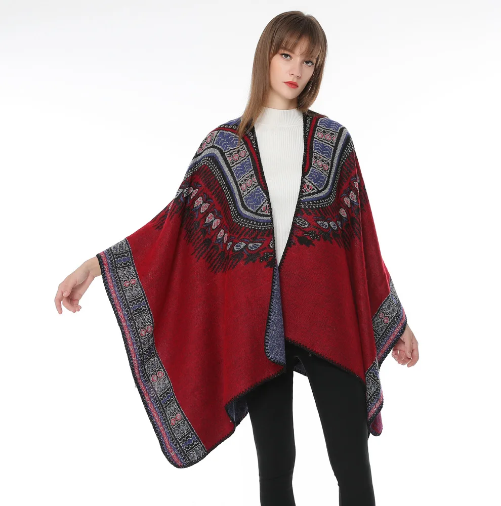 Primavera Autunno Turismo Fotografia Cashmere Totem Stampa Scialle Stile Nazionale Poncho Signora Mantelle Grigio Poncho Signora Mantelle Mantelli Ros