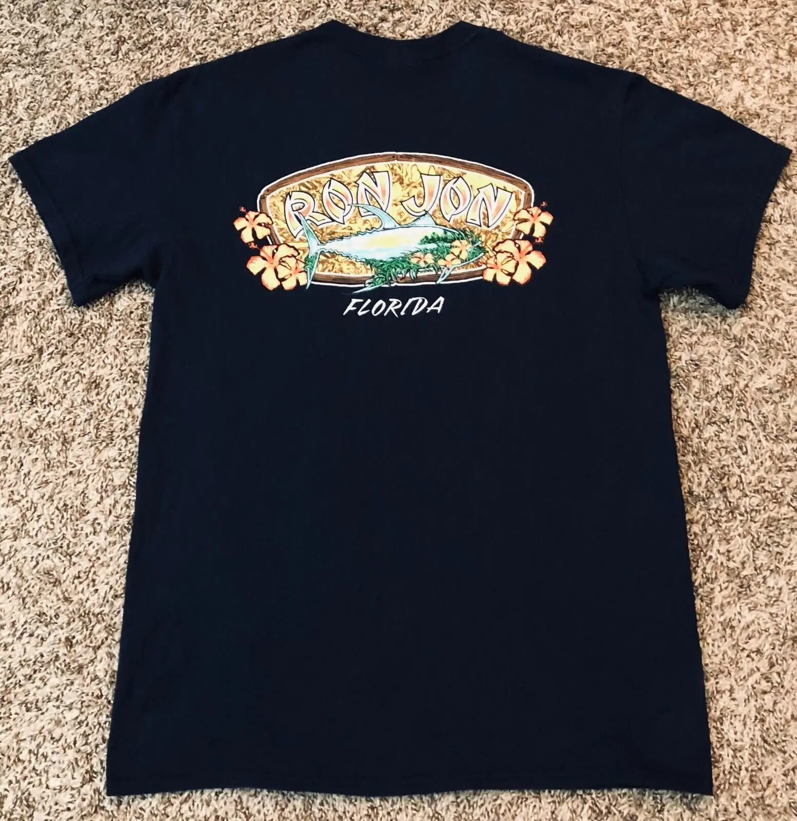 Vintage Ron Jon Surf Shop Florida Double Sided T-Shirt Blu Navy Da Uomo Medium