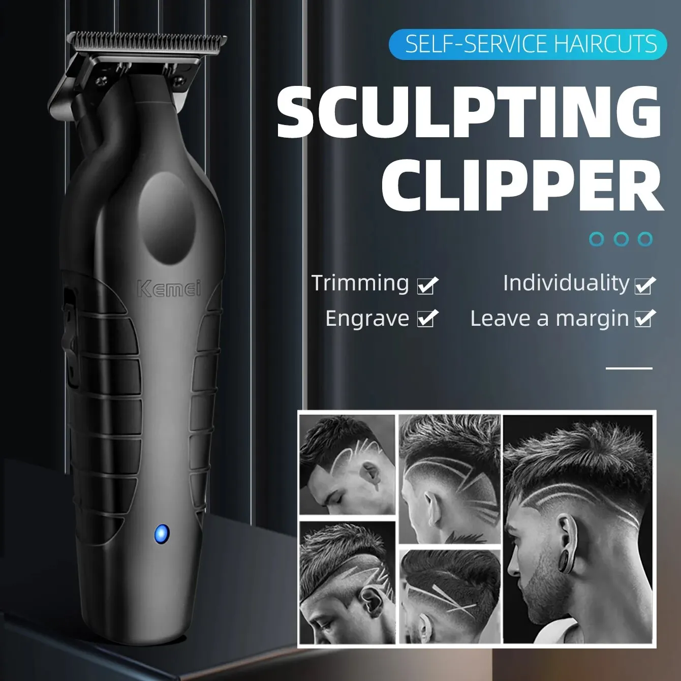 Collezione Aliexpress Kemei Black Hair Clippers For Men Cordless Clippers Per Il Taglio Dei Capelli Tagliacapelli Professionale Usb Ricaricabile Wirel
