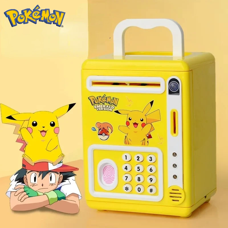Pokemon Cartoon Pikachu Piggy Bank Atm Password Smart Money Box Musica Cash Saving Box Action Figure Giocattolo Per Bambini Regali Di Compleanno