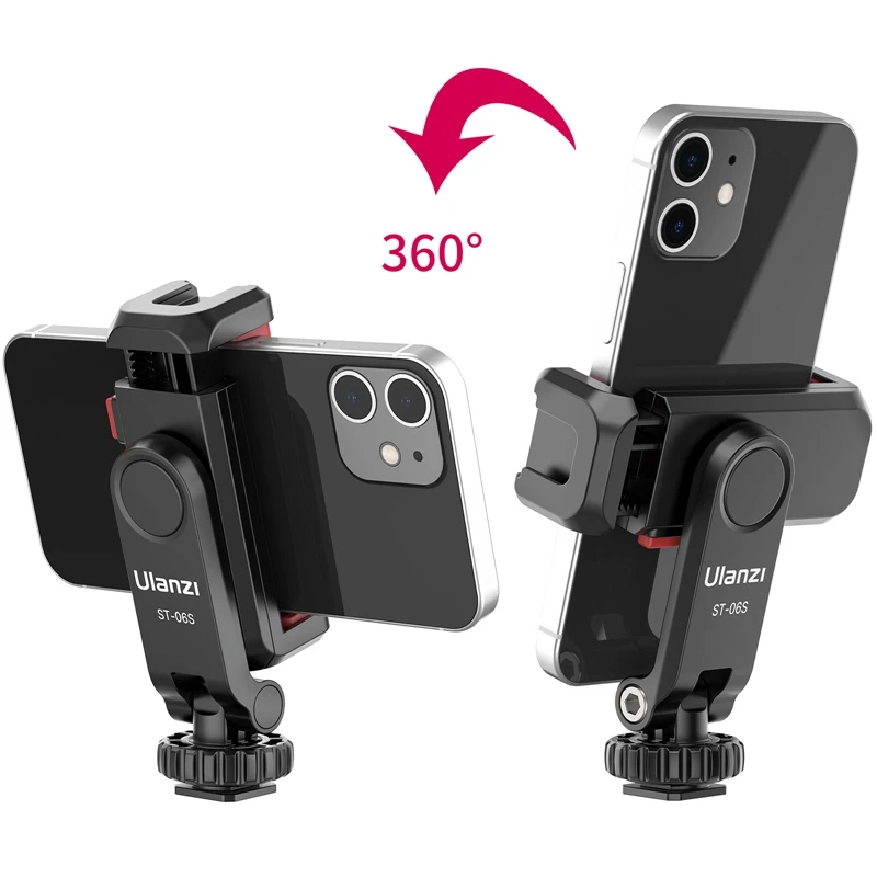 Vijim Ulanzi St-06S Supporto Per Telefono Girevole A 360 ° Supporto Per Treppiede Per Telefono A Scatto Verticale Con Morsetto Per Clip Per Telefono A