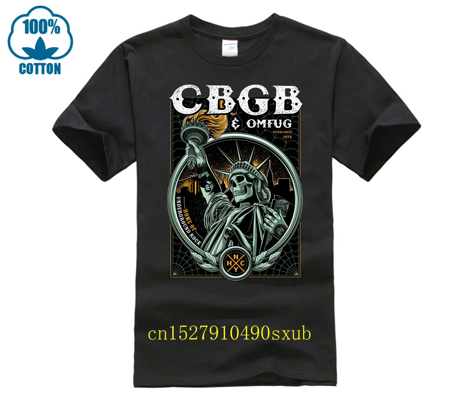 T-Shirt Da Uomo Cbgb Liberty T-Shirt Nera Da Uomo (Media) Camicia Da Donna