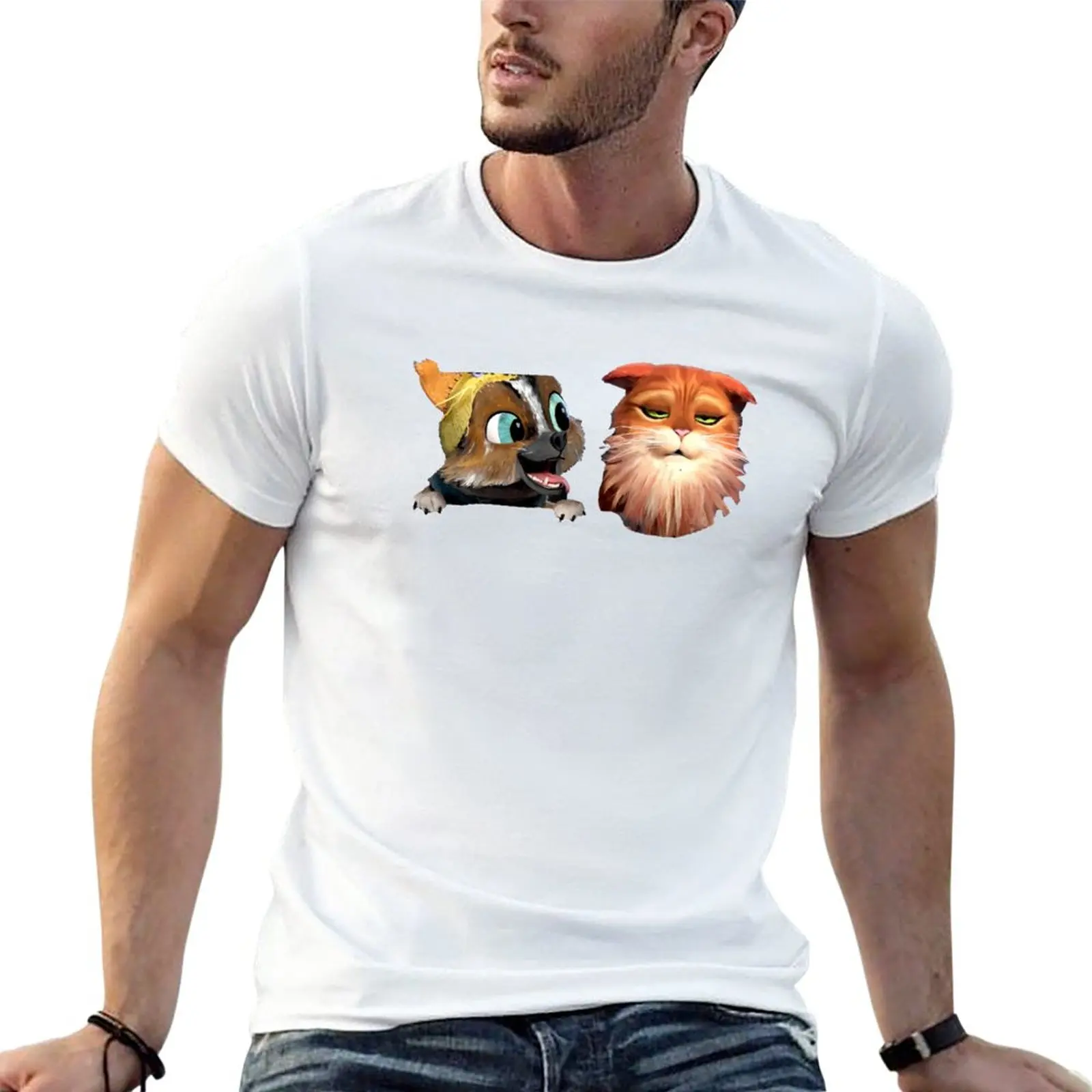 New Cute Perrito & Puss In Boots T-Shirt Magliette Personalizzate Magliette Estive Felpe, Uomo