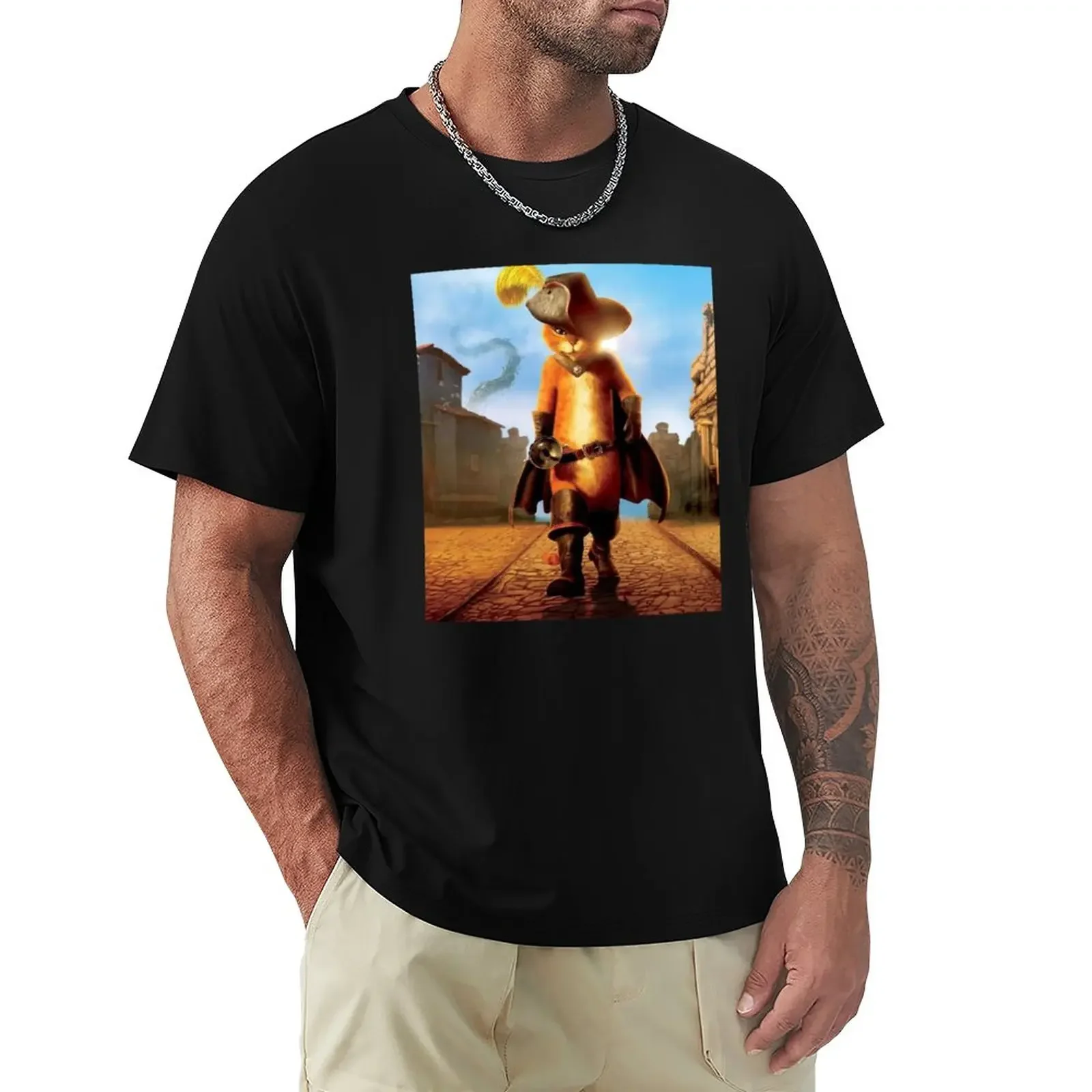 Puss In Boots The Last Wish T-Shirt Anime Clothes Customs Mens T-Shirt