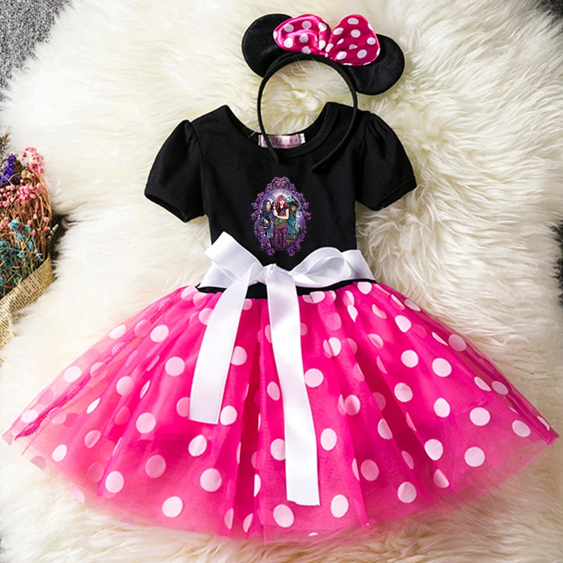 Discents Cartoon Kids Manica Corta A Pois Princess Dress Party Neonate Vestiti Costumi Cosplay 1-6Y