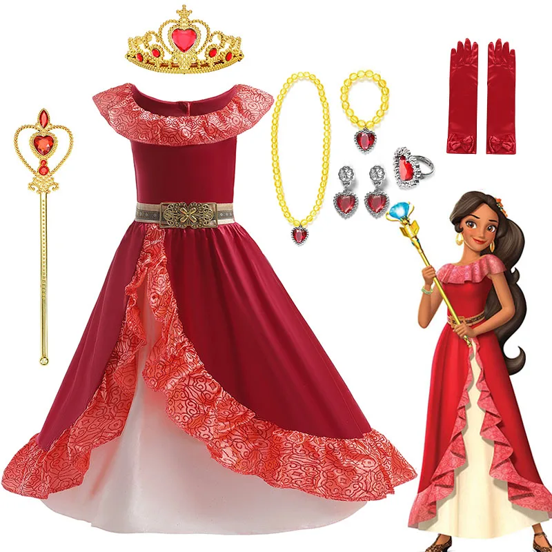 2024 New Ena Of Avalor Princess Disney Princess Dress For Girl Children Red Clothes Kids Party Halloween Birthday Outfit Dress