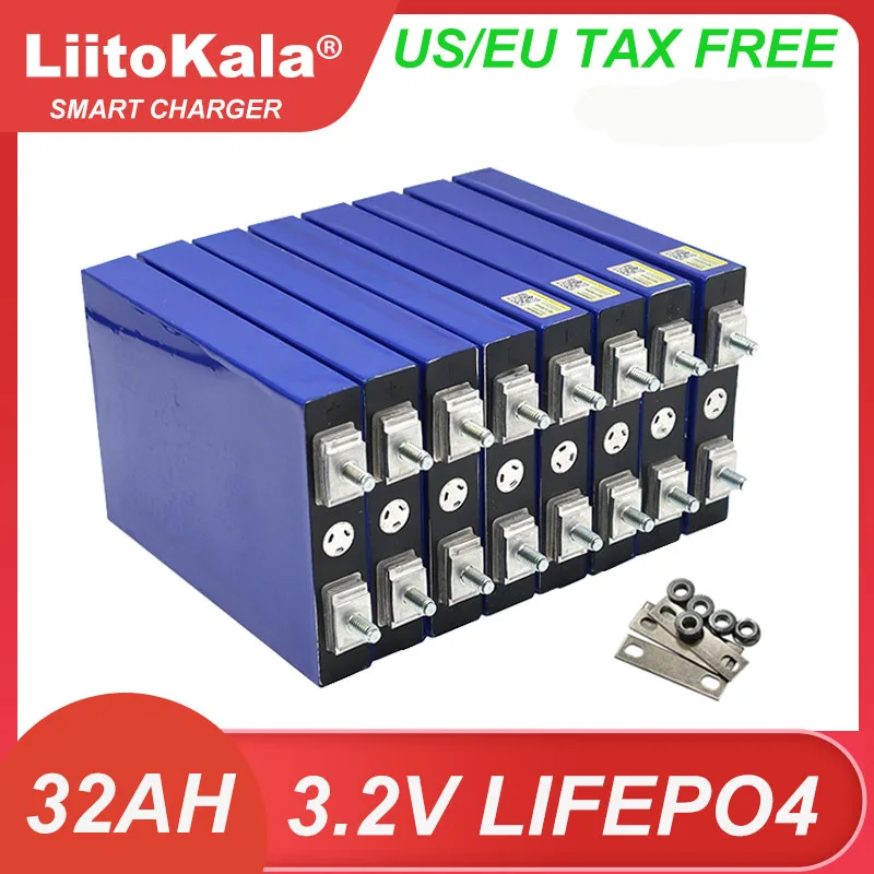 Liitokala 3.2V 32Ah Lifepo4 Batterie 4S 12.8V 24V Litio Ferro Fosfato Batteria Solare Moto Veicolo Elettrico Stud