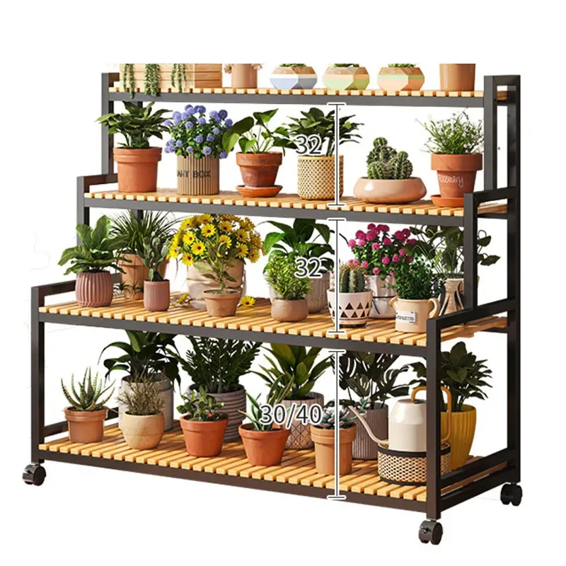 Stand Indoor Ruote Nordiche Mensole Per Piante Regolabili Nero Moderno Estantes Para Plantas Mobili Da Giardino