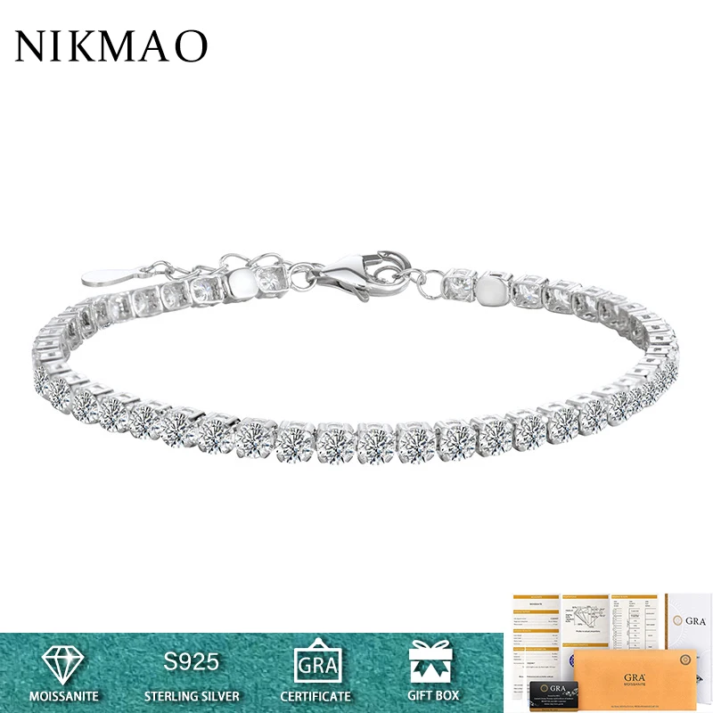 4.4Cttw Gra Certificato Full Diamond Real Moissanite Tennis Bracciali Gioielli In Argento Sterling 925 Per Donna Uomo Braccialetto Alla Moda