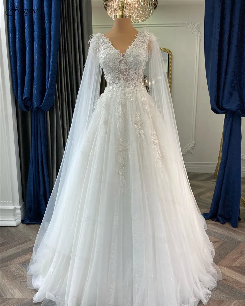 Funyue Fairy Flowers Abito Da Sposa A-Line Con Scollo A V Robe De Mariee Princesse Abito Da Sposa Per La Sposa 2023