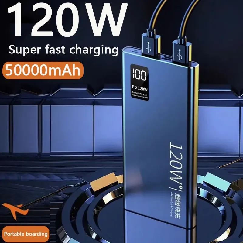 120W Super Fast Charging Power Bank 50000Amh Power Bank Compatto Aggiornato Power Bank Portatile Adatto Per Xiaomi Huawei Samsung