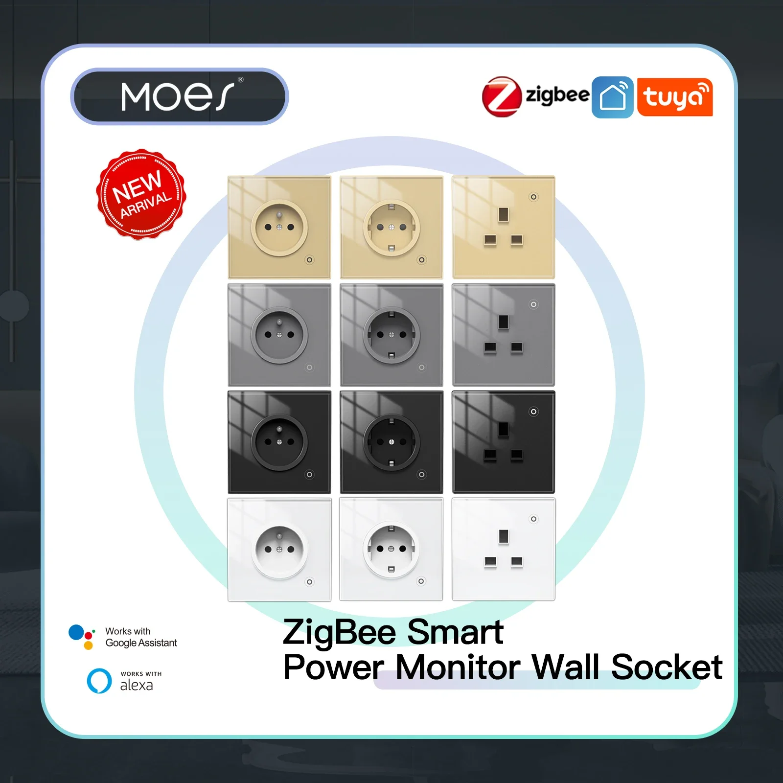 Zigbee Smart Wall Socket Glass Panel Outlet Power Monitor Tuya Wireless Control Mesh Con Timer Alexa Google Home Voice Uk Eu Fr