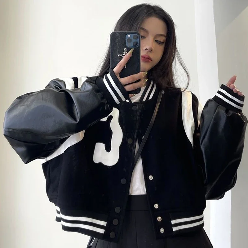 Giubbotto Bomber Corto Invernale Donna Vintage Coreano Moda Oversize Gotico Baseball Giacche Corte 2023 Kpop Chic Streetwear Cappotto