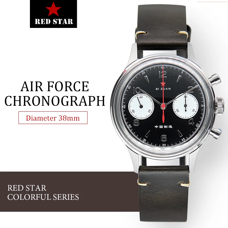 38Mm Nero 1963 Cronografo Pilota Orologio Da Uomo St19 Movimento Acrilico/Zaffiro Orologio Air Force Orologio Militare Mens Red Star