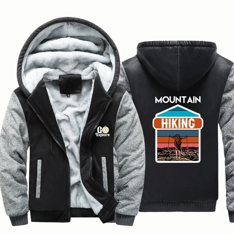 Divertente Stampa Montagna Escursionismo Avventura All'Aperto Uomo Cappotto Giacca Caldo Lana Pile Uomo Cappotti Felpe Felpe Streetwear Uomo