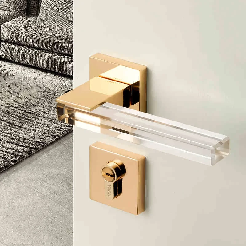 Vendita Calda Moderna Crystal Mute Room Door Lock Maniglia Fashion Interior Door Lock Gate Lock Hardware Per Mobili Serratura D'Ingresso Con Chiave