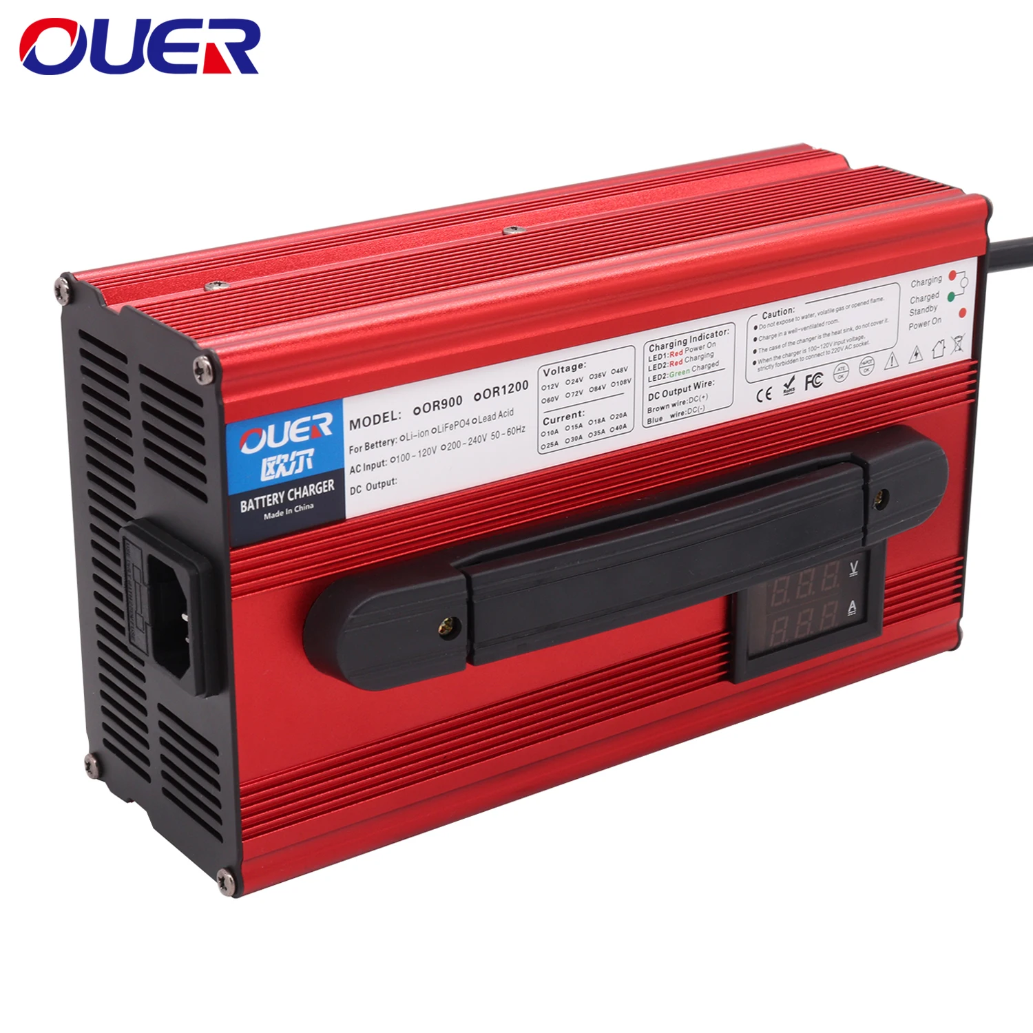 Caricabatterie Intelligente 58.4V 15A Lifepo4 Con Display Digitale E Maniglia Per Il Trasporto Per Custodia In Alluminio Per Batteria Lifepo4 16S 48V 