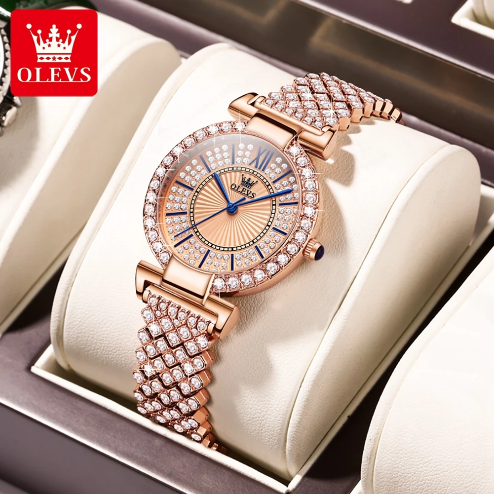 Olevs Top Brand Original Watch For Women Luxury Rose Gold Quartz Ladies Orologio Da Polso Impermeabile Con Diamanti